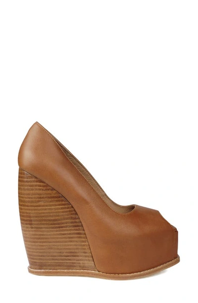 Shop Zigi Milluh Peep Toe Platform Wedge Sandal In Dark Tan Leather