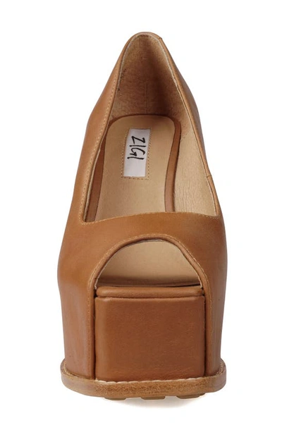 Zigi Milluh Peep Toe Platform Wedge Sandal In Dark Tan Leather