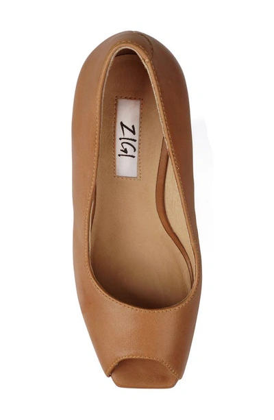 Zigi Milluh Peep Toe Platform Wedge Sandal In Dark Tan Leather