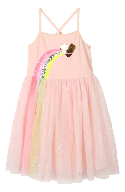 Shop Zunie Kids' Sequin Rainbow Glitter Mesh Dress In Blush/ Multi