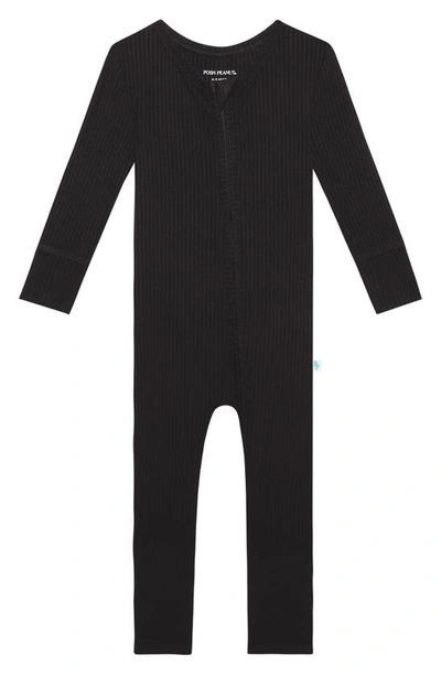 Shop Posh Peanut Solid Black Fitted Rib Convertible Footie Pajamas