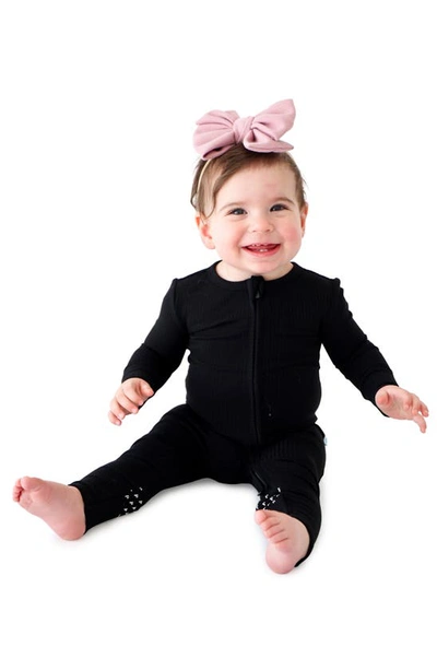 Posh Peanut Solid Black Fitted Rib Convertible Footie Pajamas In Black