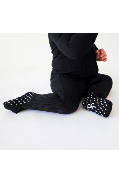 Posh Peanut Solid Black Fitted Rib Convertible Footie Pajamas In Black