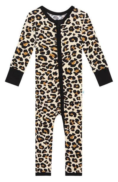 Shop Posh Peanut Lana Leopard Fitted Convertible Footie Pajamas In Light Beige