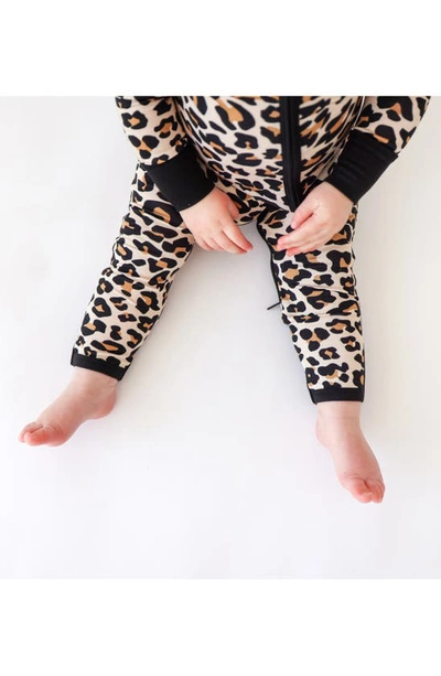 Shop Posh Peanut Lana Leopard Fitted Convertible Footie Pajamas In Light Beige