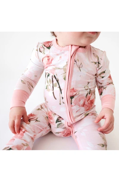 Shop Posh Peanut Vintage Pink Rose Fitted Convertible Footie Pajamas In Light/ Pastel Pink