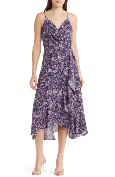 Shop Chelsea28 Faux Wrap Floral Midi Dress In Blue- Purple Tara Print