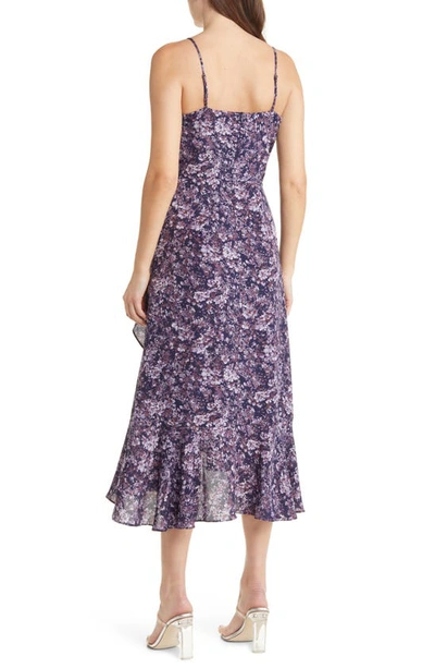 Shop Chelsea28 Faux Wrap Floral Midi Dress In Blue- Purple Tara Print