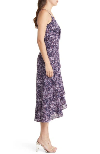 Shop Chelsea28 Faux Wrap Floral Midi Dress In Blue- Purple Tara Print