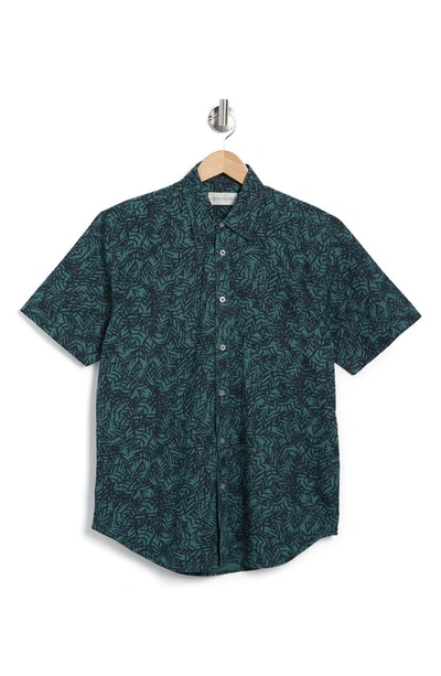 Shop Coastaoro Patterned Short Sleeve Cotton Button-up Shirt In Vedia Pine