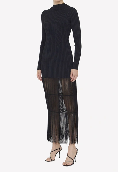 Shop Khaite Cedar Fringed Midi Dress In Black