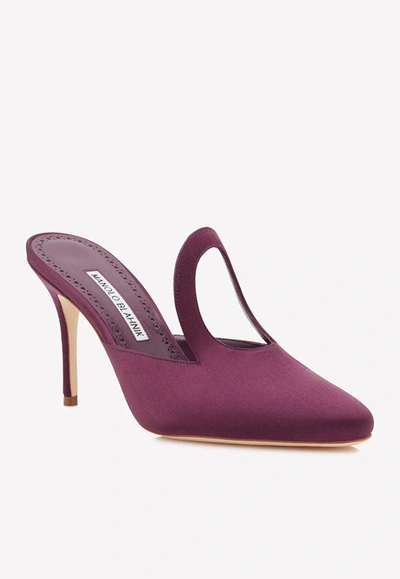 Manolo Blahnik Fugati 90 Cut-out Satin Mules In Purple
