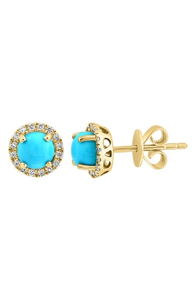 Effy 14k Yellow Gold Turquoise & Diamond Halo Stud Earrings In Blue