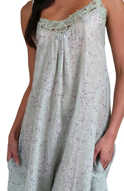 Shop Papinelle Cheri Blossom Lace Trim Cotton & Silk Nightgown In Sage