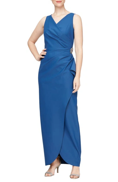 Shop Alex Evenings Embellished Side Drape Column Formal Gown In Indigo