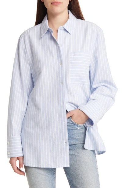 Shop Treasure & Bond Oversize Stripe Poplin Button-up Shirt In Blue- White Stripe