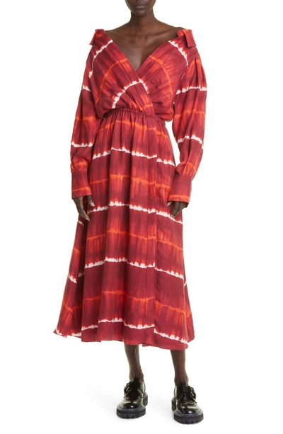 Shop Altuzarra Lyddy Tie Dye Stripe Long Sleeve Linen Blend Dress In 275615 Syrah Gradient Shibori