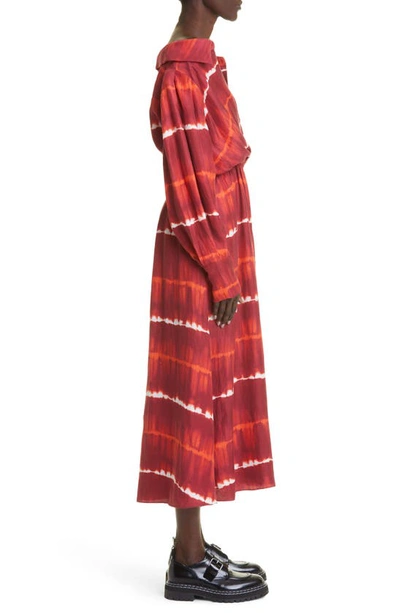 Shop Altuzarra Lyddy Tie Dye Stripe Long Sleeve Linen Blend Dress In 275615 Syrah Gradient Shibori