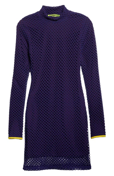 Sammy B Mock Neck Long Sleeve Mesh Body-con Dress In Purple