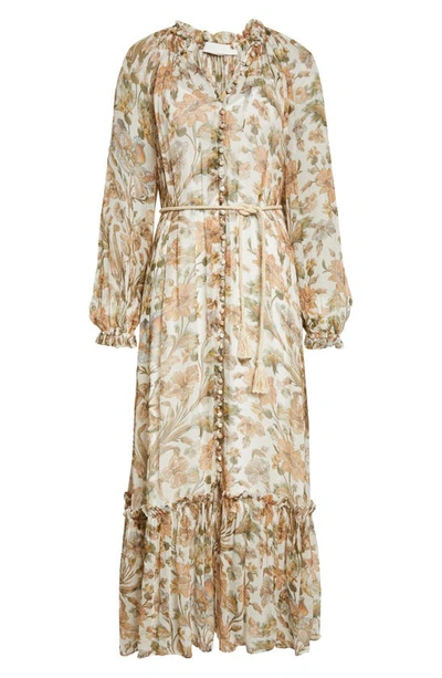 Shop Zimmermann Chintz Semisheer Tiered Long Sleeve Dress In Ivory Daisy Floral