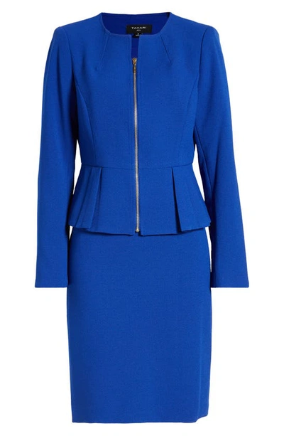 Tahari Asl Zipper Jacket Skirt Suit In Cobalt