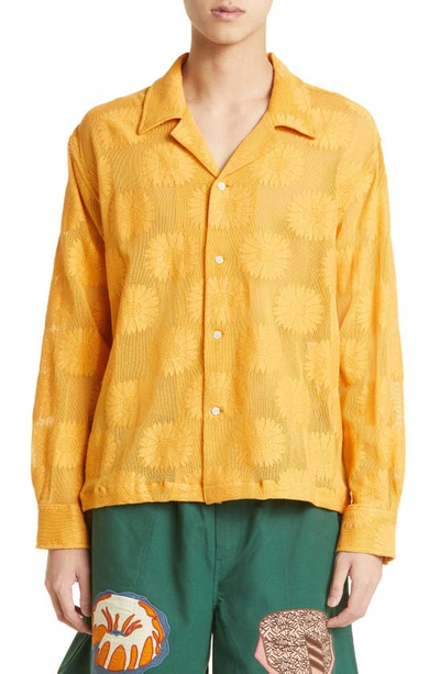 Shop Bode Sunflower Lace Button-up Shirt In Golden