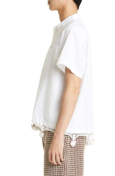 Shop Bode Crochet Chick Short Sleeve Cotton Button-up Shirt In Cream