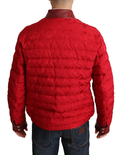 Dolce & Gabbana Red Brocade Bomber Gold Crown Logo Coat Jacket In Red