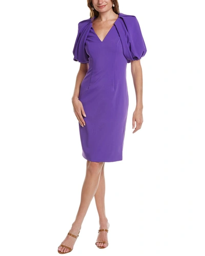 Shop Badgley Mischka Pleated Puff Sleeve Sheath Dress In Purple