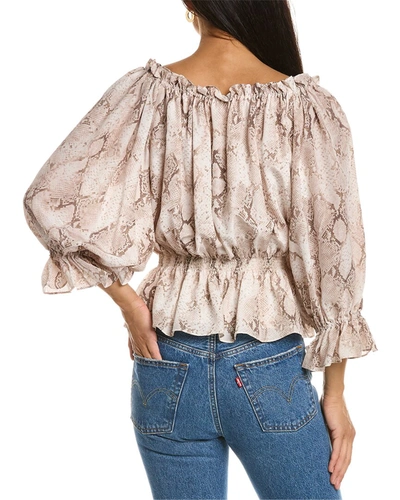 Shop Elie Tahari Off-the-shoulder Silk Blouse In Beige