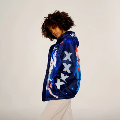Members Only Women's Space Jam Galaxy Midweight Oversized Jacket In Blue