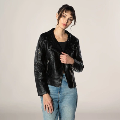 Shop Members Only Women's Faux Leather Studded Biker Jacket In Black