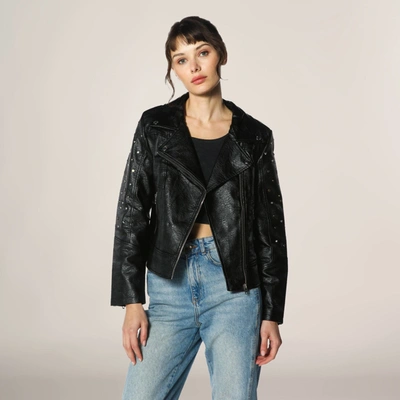 Shop Members Only Women's Faux Leather Studded Biker Jacket In Black