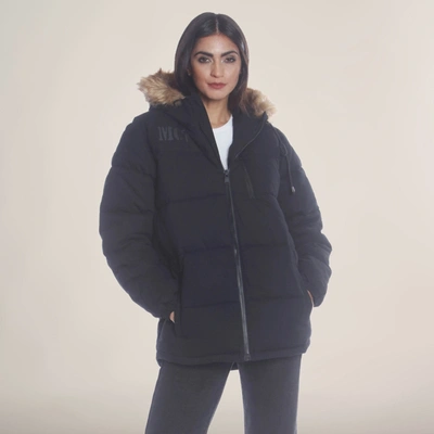 Shop Members Only Women's Cotton Puffer Oversized Jacket In Black