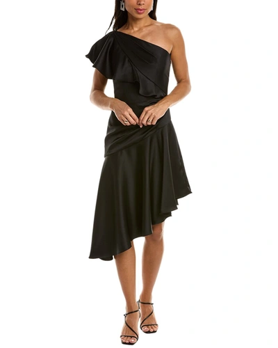 Shop Theia Lara One-shoulder Dress In Black