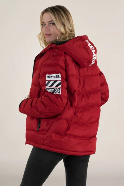 Shop Members Only Women's Twill Puffer Oversized Jacket In Red