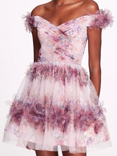 Shop Marchesa Watercolor Garland Mini Dress In Blush Multi