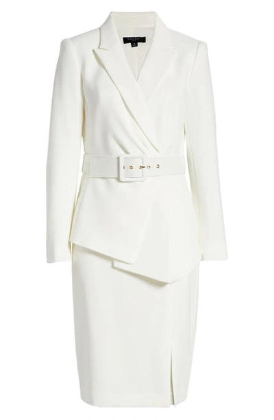 Tahari Asl Nested Belted Jacket And Skirt In Ivory