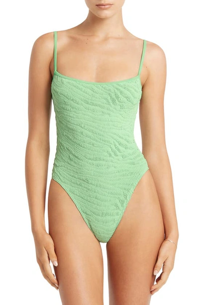 Shop Bound By Bond-eye Low Palace Textured Open Back One-piece Swimsuit In Mint Tiger
