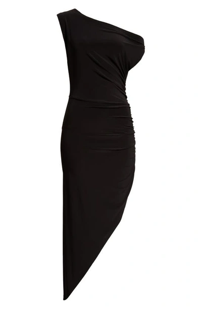 Shop Norma Kamali Off The Shoulder Asymmetric Body-con Dress In Black
