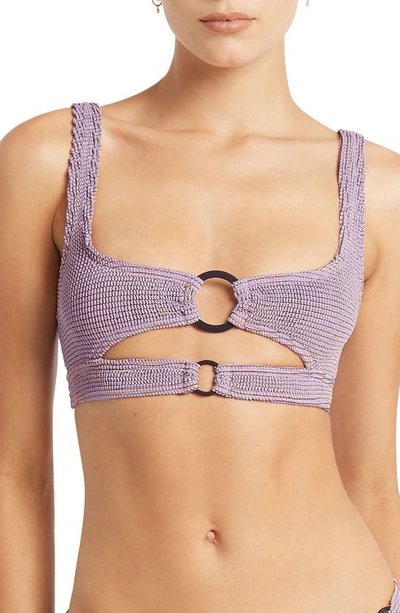 Shop Bound By Bond-eye Sasha Metallic Cutout O-ring Bikini Top In Lavender Lurex
