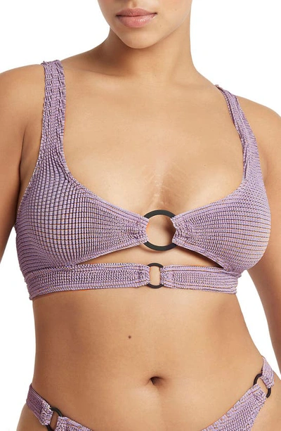 Shop Bound By Bond-eye Sasha Metallic Cutout O-ring Bikini Top In Lavender Lurex