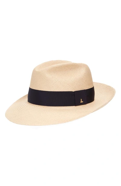 Shop Lafayette 148 Icon Straw Panama Hat In Beige/ Navy