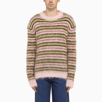 Shop Marni | Mohair Striped Crew-neck Sweater In Pink