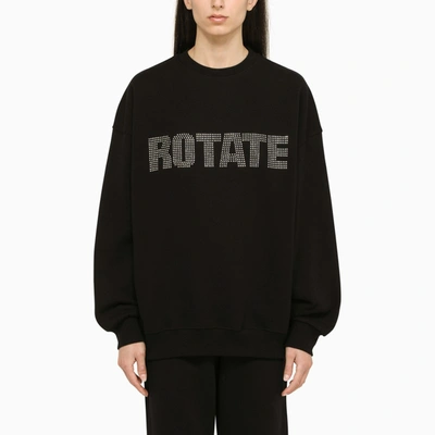 Shop Rotate Birger Christensen Black Crewneck Sweatshirt With Crystals