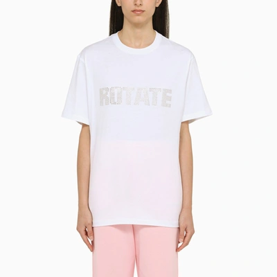Shop Rotate Birger Christensen | White Crew-neck T-shirt With Crystals