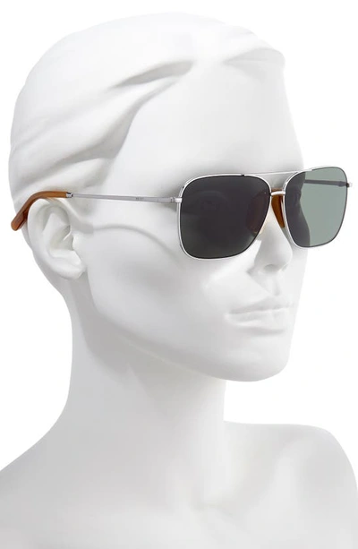 Shop Kenzo 60mm International Fit Aviator Sunglasses In Shiny Rhodium/ Green
