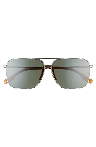 Shop Kenzo 60mm International Fit Aviator Sunglasses In Shiny Rhodium/ Green