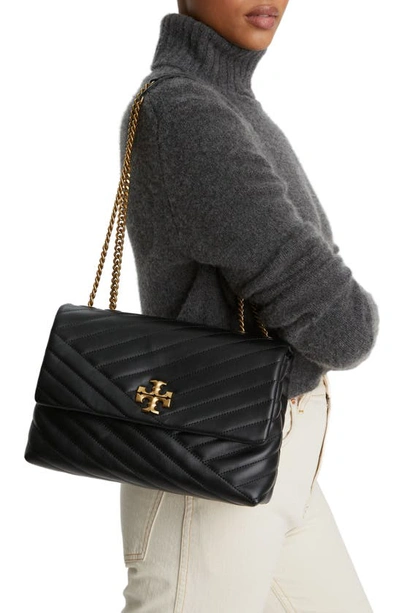 Shop Tory Burch Kira Chevron Convertible Shoulder Bag In Black/gold