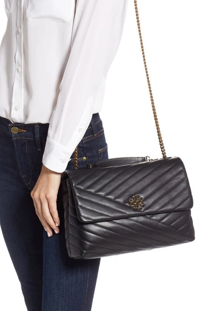 Shop Tory Burch Kira Chevron Convertible Shoulder Bag In Black/gold